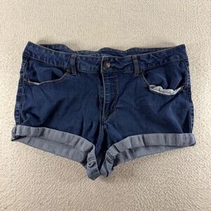 Faded Glory Denim Shorts Womens 18 Dark Wash Cuffed Hem Stretch versatile beachy